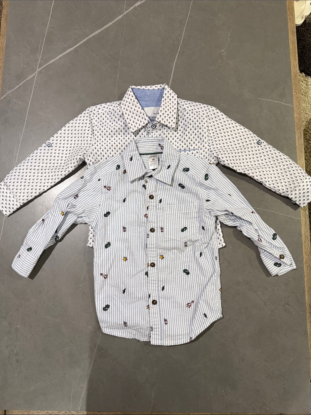 Boys Button-Down Shirt Set - White & Light Blue Patterned